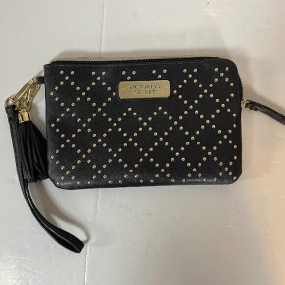 Victoria’s Secret Black with Gold Studded Wristlet Wallet with Tassel - Picture 2 of 7